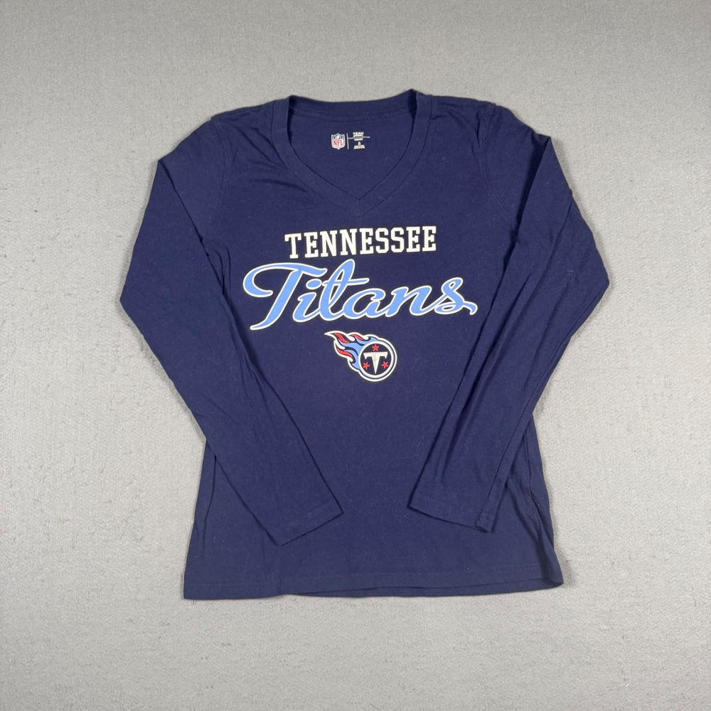 NFL Team Apparel Tennessee Titans Shirt Womens Small Navy Blue Long Sleeve VNeck
